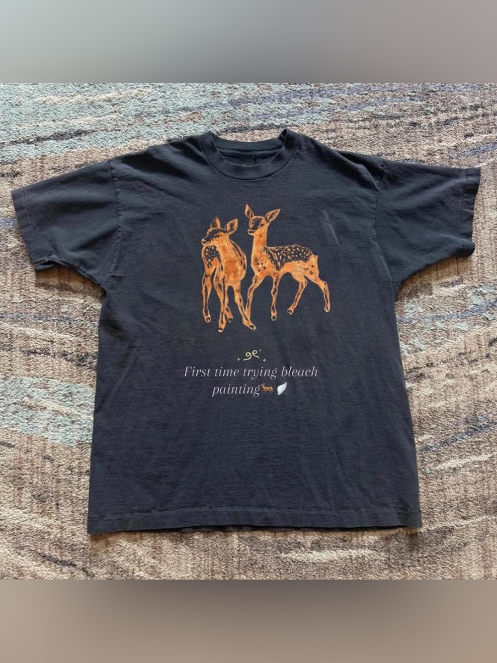 Twin Fawns Deer Cottagecore Black Bleach Painted Graphic T-Shirt
